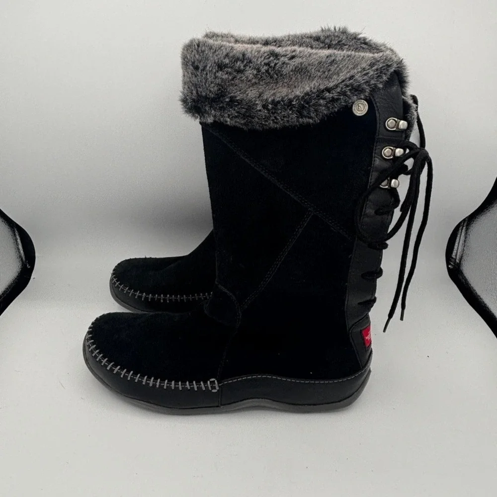 Vtg North Face Janey Winter Boots Women Sz 9 Black Faux Fur Trim Suede Lace Up